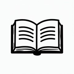 Simple black and white line art illustration of open book. Bold outline on clean white background. Minimalist design perfect for educational materials, reading promotion, or storytelling concepts.