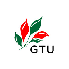 GTU Modern Abstract Leaf Logo Design – GTU Later Logo, Red and Green Nature-Inspired Brand Icon

