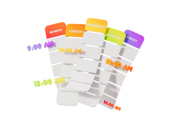 School timetable with time for a week on a white background. Back to school. 3d rendering