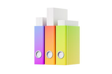 Cartoon colorful folders with documents on white background. 3d rendering