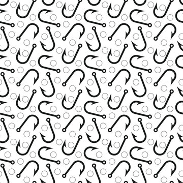 Outdoor hobby fishing hook seamless pattern. Tackle sport background