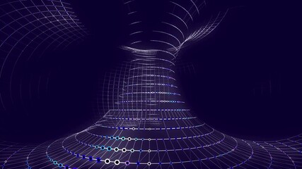 Abstract futuristic torus from grid connecting circles  glowing in dark blue.  Concept visualization for technology, science and computing. Big Data. - Powered by Adobe