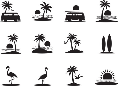 Tropical island vibes van life and surfboards in scenic beach icons