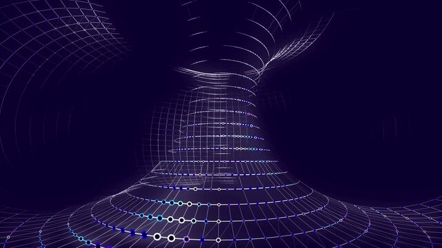 Abstract futuristic torus from grid connecting circles  glowing in dark blue.  Concept visualization for technology, science and computing. Big Data.