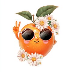 Cheerful Orange Character Wearing Sunglasses Surrounded by Flowers Generative AI