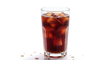 Refreshing Glass of Cola with Ice Cubes and Condensation, Isolated
