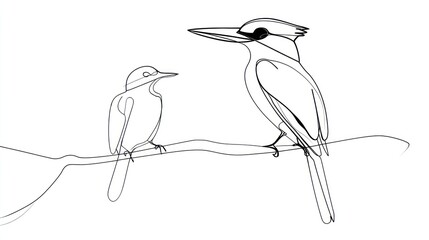 Obraz premium One-line drawing of two birds on a branch