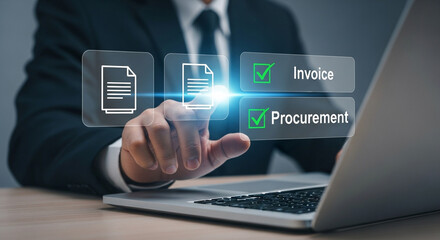 Businessperson interacting with a futuristic document management interface