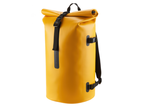 Yellow Waterproof Dry Bag Backpack on transparent background
