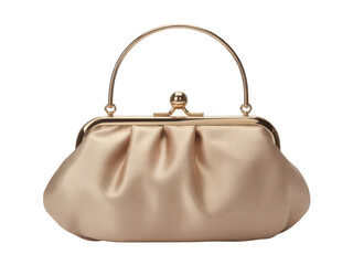 Beige Satin Frame Handbag on transparent background