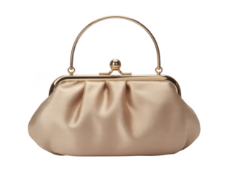 Beige Satin Frame Handbag on transparent background