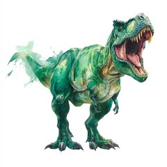 Fototapeta premium Dinosaur Roaring Fiercely in Vibrant Green Colors With Splash Elements Generative AI