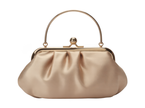 Beige Satin Frame Handbag on transparent background