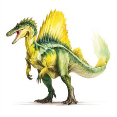 Fototapeta premium Spinosaurus Standing Proudly in a Lush Prehistoric Landscape With Vibrant Colors Generative AI
