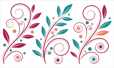 Colorful floral swirls and leaves design vine leaf