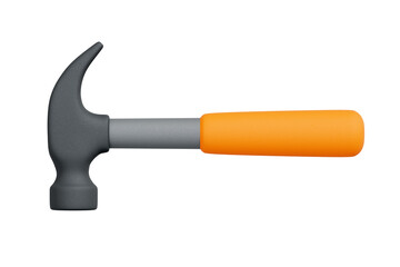 Minimal 3D claw hammer with orange grip and gray head isolated on white background
