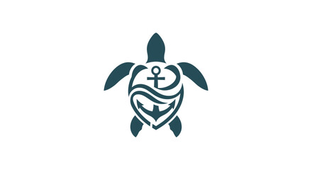 Creative Turtle Logo with Anchor and Waves on a White Background