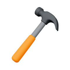 Isolated 3D hammer with curved claw and orange handle on white background