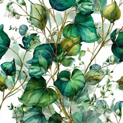 Vibrant Green Leaves and Delicate Florals in an Elegant Clip Art Design Generative AI