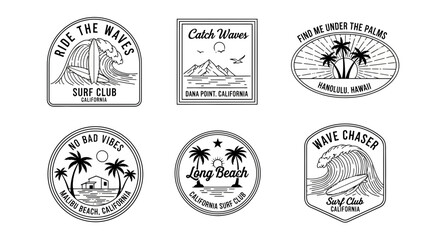 Obraz premium Surf club and beach badge set with vintage retro style