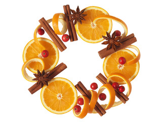 Orange Slices and Cinnamon Wreath on transparent background
