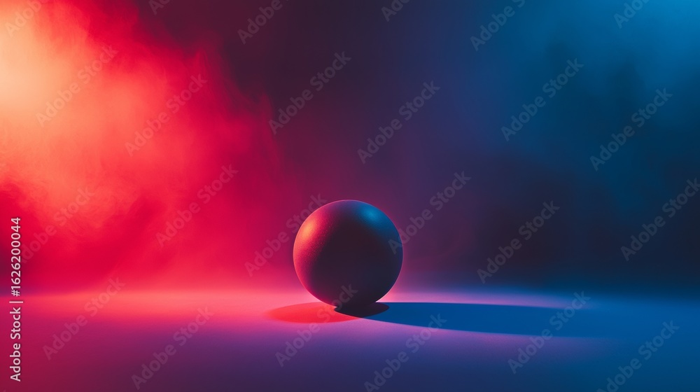 Poster red and blue glowing gradient background with single sphere for futuristic minimal design and 3d vis
