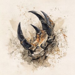 Realistic Depiction of a Bear Claw and Bone Against a Textured Background Generative AI