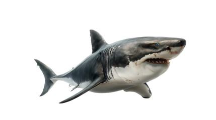 Fototapeta premium A fearsome great white shark swimming. The image captures the power and majesty of this apex predator in the ocean. The shark is a symbol of power and danger