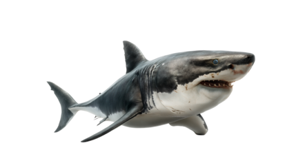 A fearsome great white shark swimming. The image captures the power and majesty of this apex predator in the ocean. The shark is a symbol of power and danger