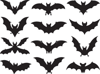 Naklejka premium Numerous black bat silhouettes flying against a white background vector wings