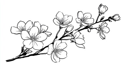 Elegant black and white floral branch