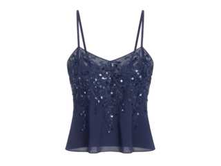 Navy Blue Sequin Camisole on transparent background