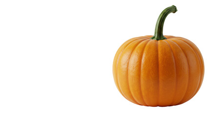 Obraz premium A pristine vibrant orange pumpkin with distinct ridges and green stem, on pure transparent, photorealistic studio still life, high-key, autumnal abundance concept.