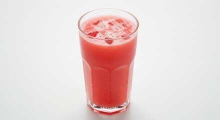 Refreshing Watermelon Juice with Ice Cubes in Elegant Glass.