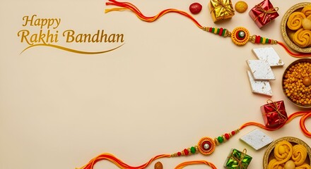Rakhi bandhan celebration with sweets and gifts arranged