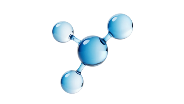 Molecular structure with crystal clear spheres promoting chemistry research or medical innovation featuring clean energy solutions for healthcare