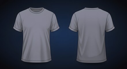Realistic grey t-shirt mockup with front and back views for apparel design presentation.