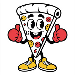 Funny Cartoon Pizza Slice Mascot Giving Thumbs Up Vector Illustration