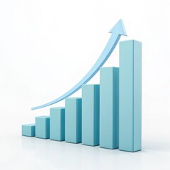 Rising blue bar chart with upward arrow isolated on white background