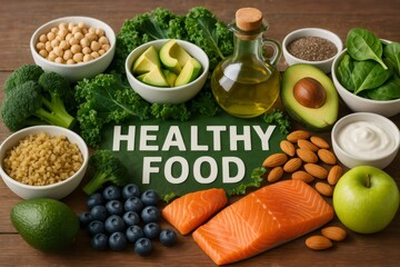 Healthy food promoting balanced diet and wellness with fresh ingredients