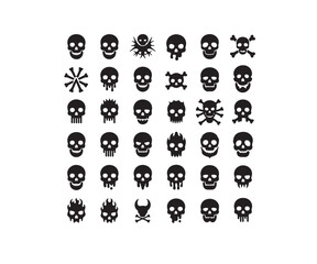 Collection of diverse skull and crossbones silhouette icons graphic