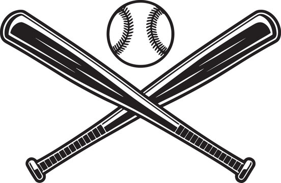 Crossed baseball bats with a baseball on white sports