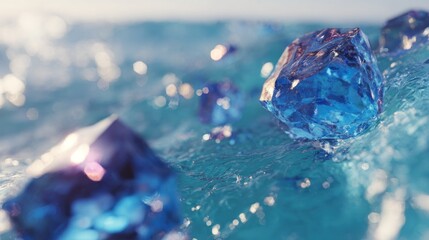 Blue ice crystals on water surface