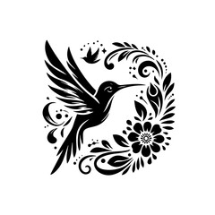 Elegant Hummingbird with Floral Decorative Elements.