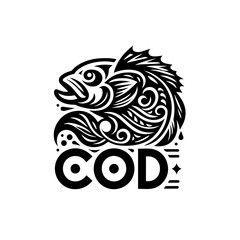 Stylized Black and White Cod Fish Logo Illustration.