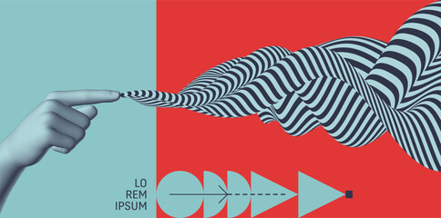 Concept of space and time control. Distortion of reality. Striving for the goal. Wave with optical illusion and swirl effect. Art composition. Vector for brochure, poster, cover, card, flyer or banner © Login