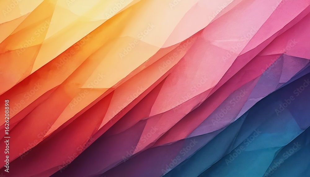 Poster abstract illustration features dynamic geometric shapes. colorful gradient layers transition from wa
