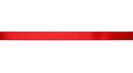 Smooth, vibrant red satin ribbon laid perfectly straight horizontally on transparent high-key studio background with ample copy space, soft even light, special occasion concept
