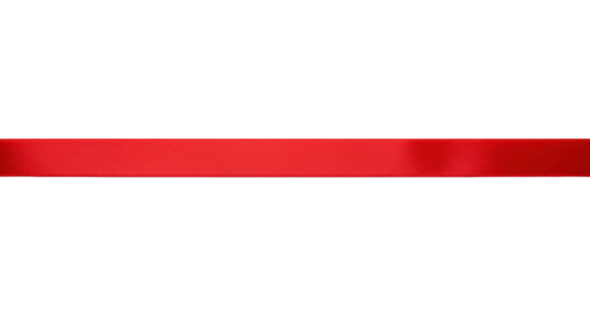Smooth, vibrant red satin ribbon laid perfectly straight horizontally on transparent high-key studio background with ample copy space, soft even light, special occasion concept