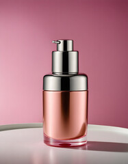 Cosmetic bottle with modern and elegant design, displayed on a soft background. Suitable for product mockups, branding, and packaging design.
